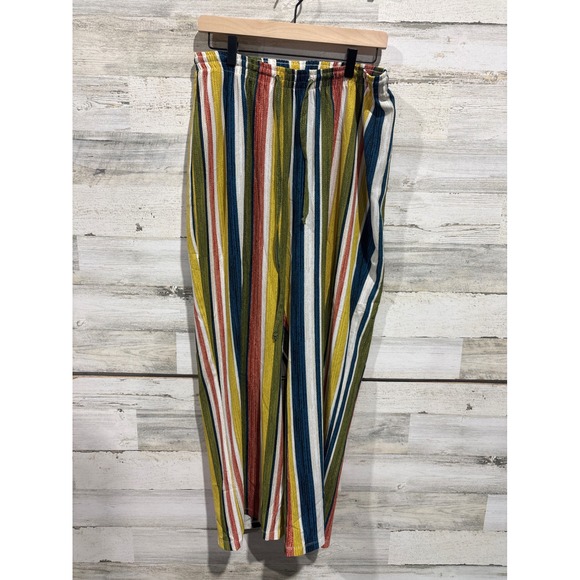 Travel Elements Pants - Travel Elements Pants Women L Multi Color Striped Wide Leg Boho EUC